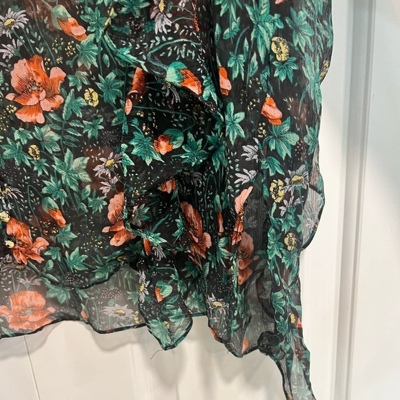 THE KOOPLES asymmetrical ruffle trimmed poppie field semi sheer blouse - Picture 13 of 16